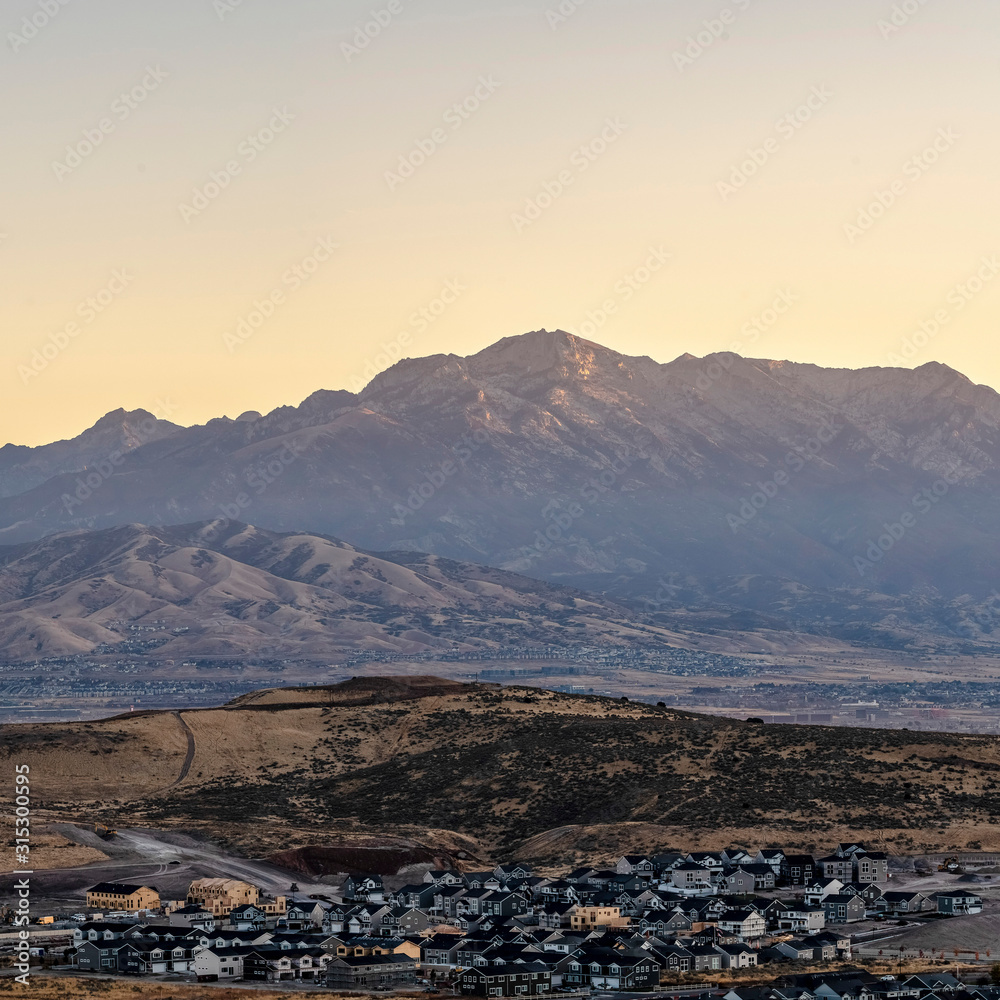 Square Scenic sunrise over the Utah valley and Mountains