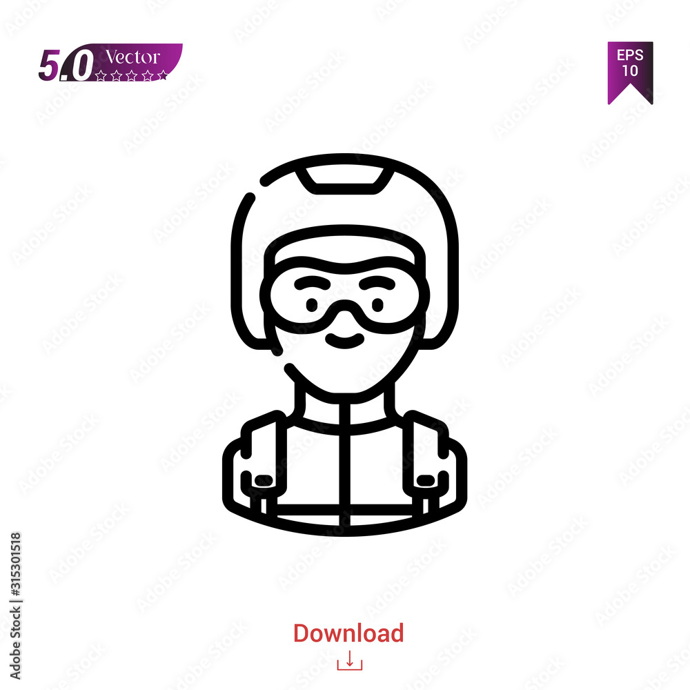 Outline skydiver icon. skydiver icon vector isolated on white background. Graphic design, material-design,sport-avatars icons mobile application, logo, user interface. EPS 10 format vector Outline skydiver icon. skydiver icon vector isolated on white background. Graphic design, material-design,sport-avatars icons mobile application, logo, user interface. EPS 10 format vector