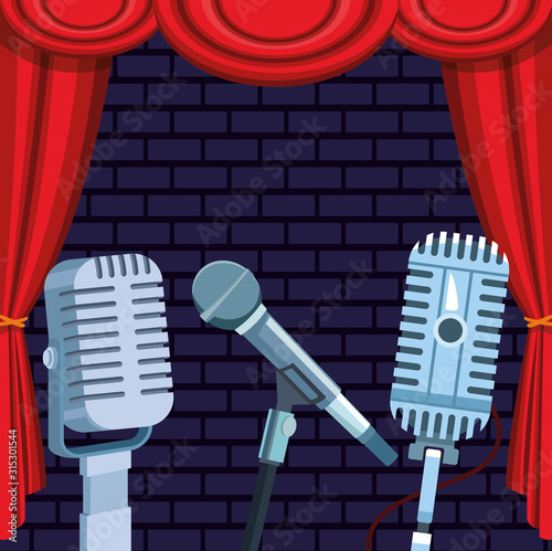 microphones curtain stage stand up comedy show