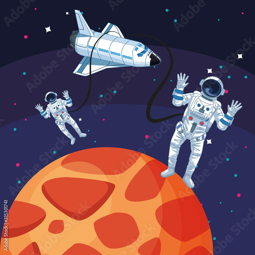 astronauts spacecraft planet universe stars space exploration
