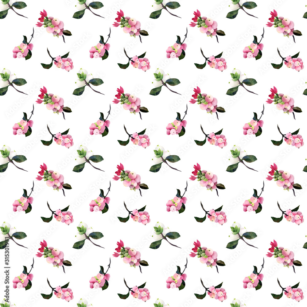 Seamless Christmas pattern winter berries watercolor illustration wrapping surface design bed linen fabric Seamless Christmas pattern winter berries watercolor illustration wrapping surface design bed linen fabric