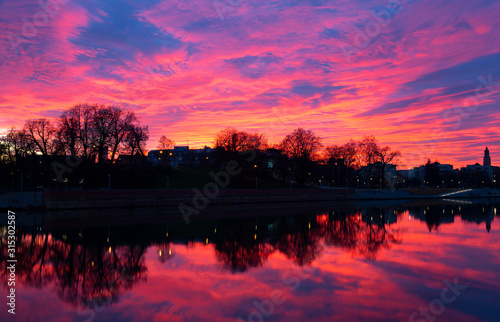 Beautiful sunset over Wroclaw in December, Poland © traveller70