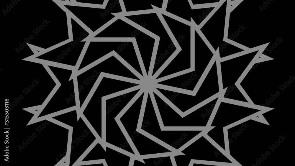 Graphic drawing in black and white with stroboscopic and hypnotic effect, while it rotates clockwise and increases in size, in 16: 9 video format Graphic drawing in black and white with stroboscopic and hypnotic effect, while it rotates clockwise and increases in size, in 16: 9 video format
