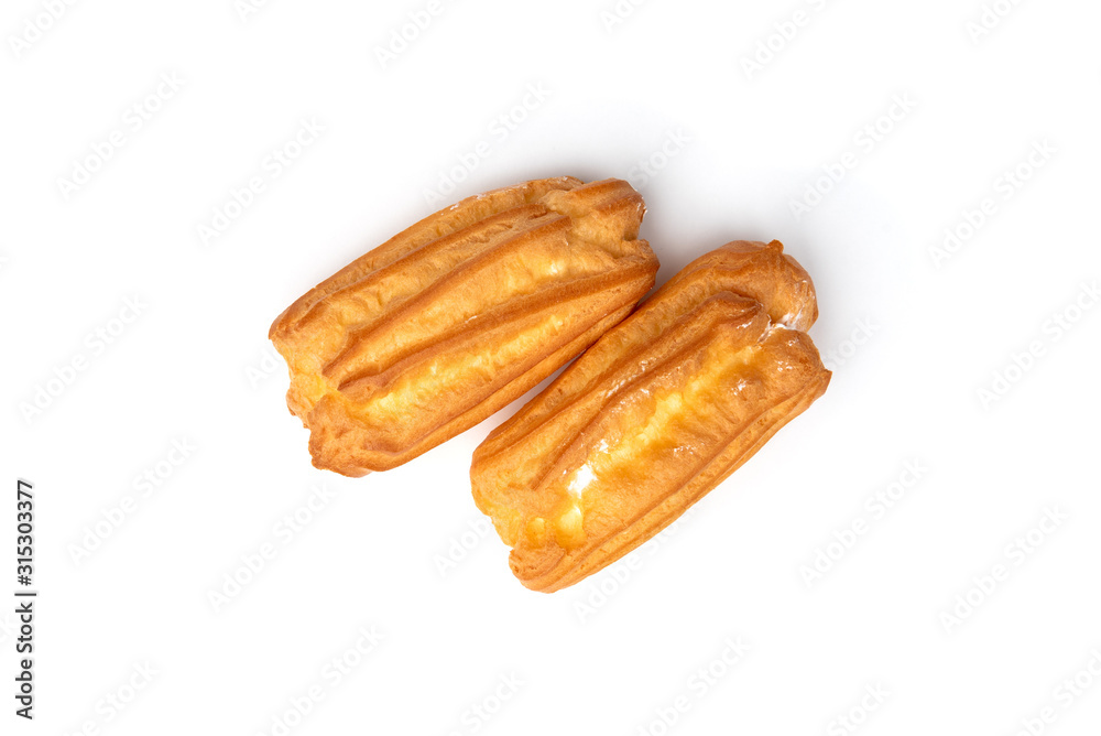 Traditional French dessert eclairs isolated on white background. Traditional French dessert eclairs isolated on white background.