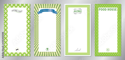 Green classic, retro, vintage restaurant menu templates - 20x40 cm