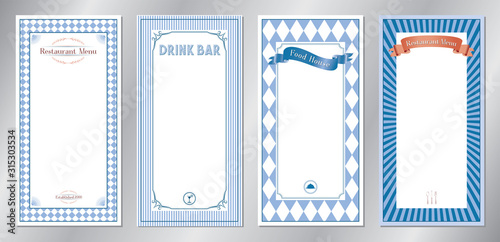 Blue classic, retro, vintage restaurant menu templates - 20x40 cm