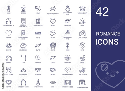 romance icons set