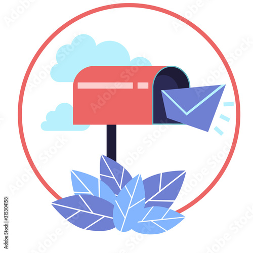 Paper letter came in the mail. Traditional mailbox and letter.