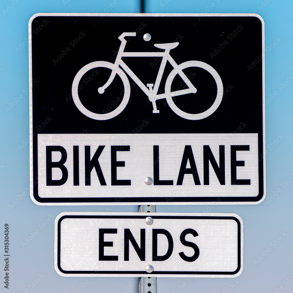 Square Warning traffic sign for the end of a Bike lane Square Warning traffic sign for the end of a Bike lane