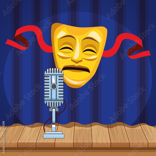 stage microphone mask ribbon stand up comedy show