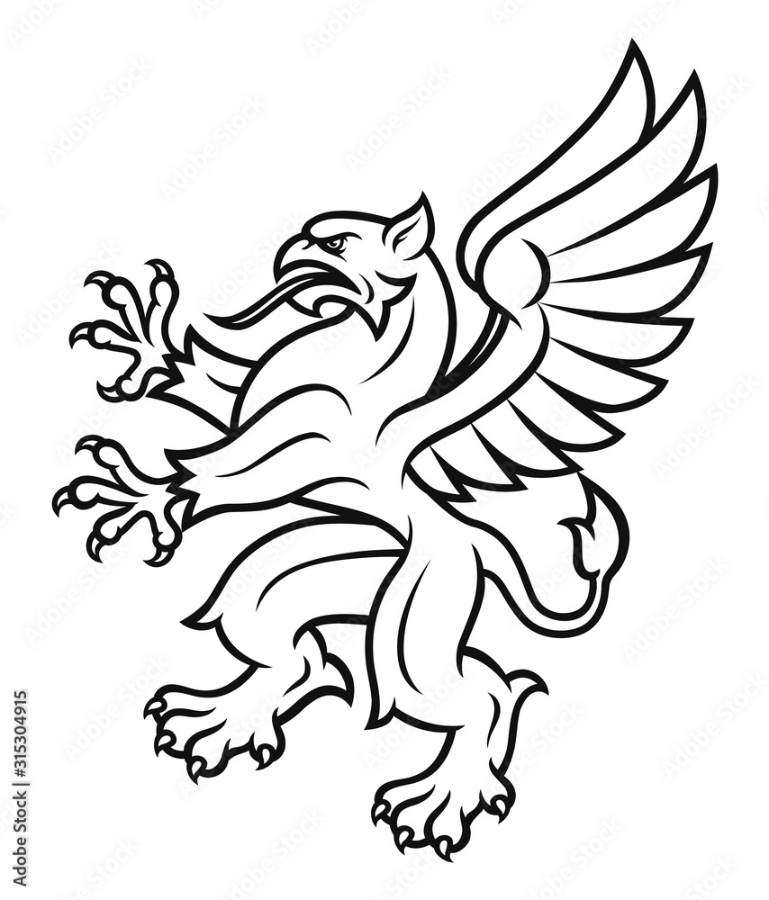 Fototapeta premium Black and white heraldic griffin