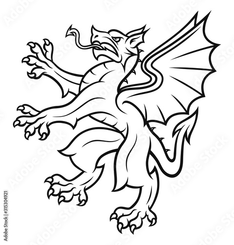 Black and white heraldic dragon
