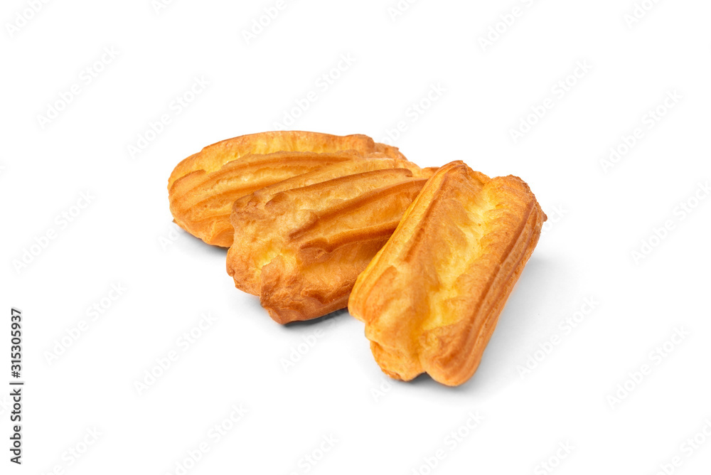Traditional French dessert eclairs isolated on white background. Traditional French dessert eclairs isolated on white background.