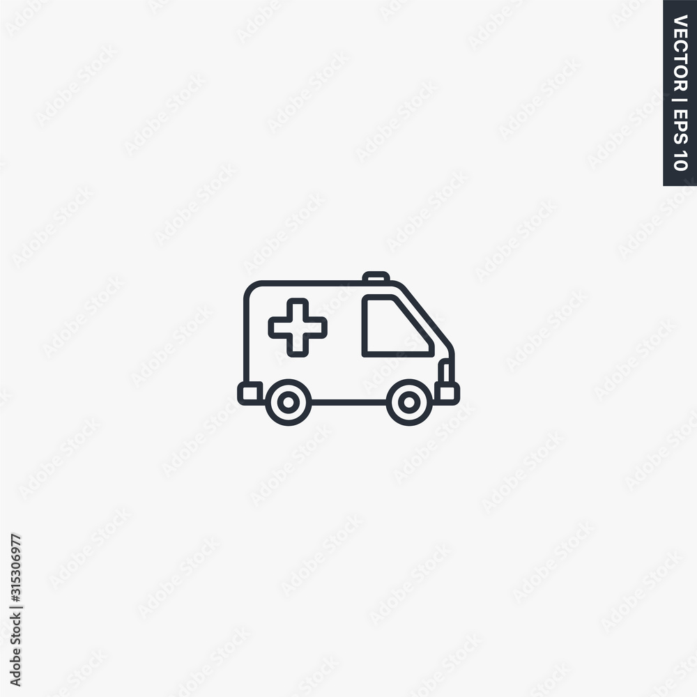 Ambulance, linear style sign for mobile concept and web design
