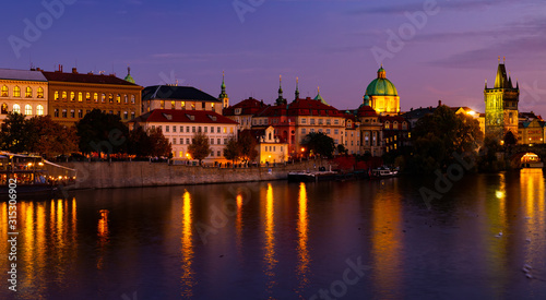 Evening view of Charles Bridge with illumination. Prague. Czech Republic