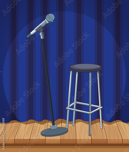 microphone stool curtain stage stand up comedy show