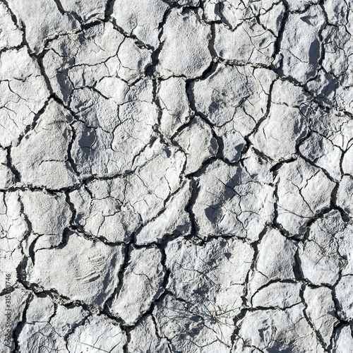view of deep cracks on earth from lack of moisture due to climate warming on Earth