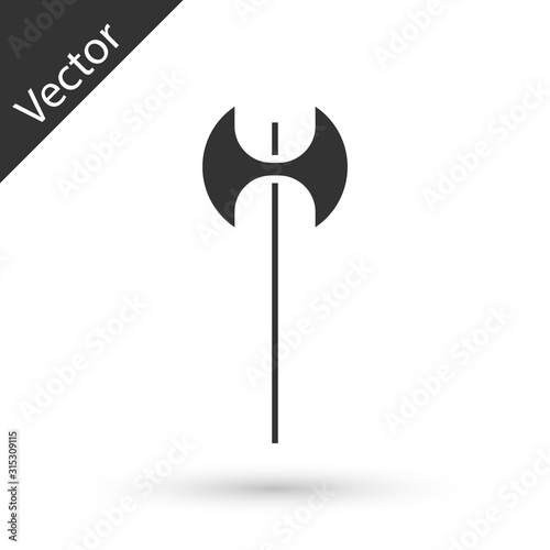 Grey Medieval axe icon isolated on white background. Battle axe, executioner axe. Medieval weapon. Vector Illustration