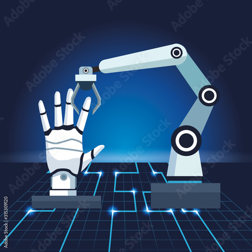 artificial intelligence technology robotic arm with android hand