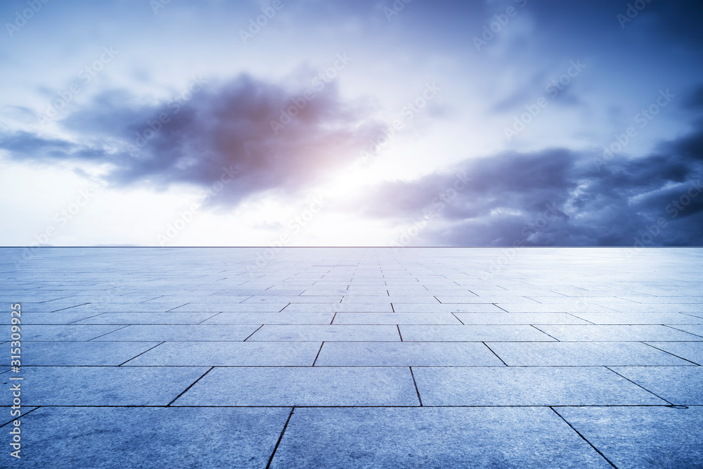 Empty Plaza Bricks and Sky Landscape..