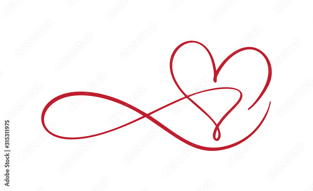 Heart love sign forever logo. Design flourish element for valentine card. Vector illustration. Infinity Romantic symbol wedding. Template for t shirt, card, poster