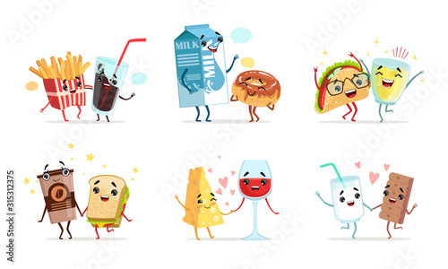 Forever Friends Collection, Cute Funny Food and Drink Characters Best Friends Vector Illustration