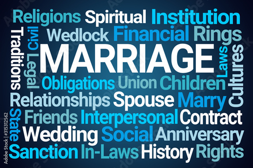 Marriage Word Cloud on Blue Background