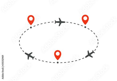 cyclic plane route to and from destinations, isolated vector illustration on white background