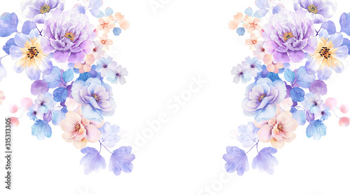 Fototapeta Naklejka Na Ścianę i Meble -  Computer drawn flower illustration，Watercolor flowers.Flowers Watercolor illustration.Manual composition.Big Set watercolor elements.