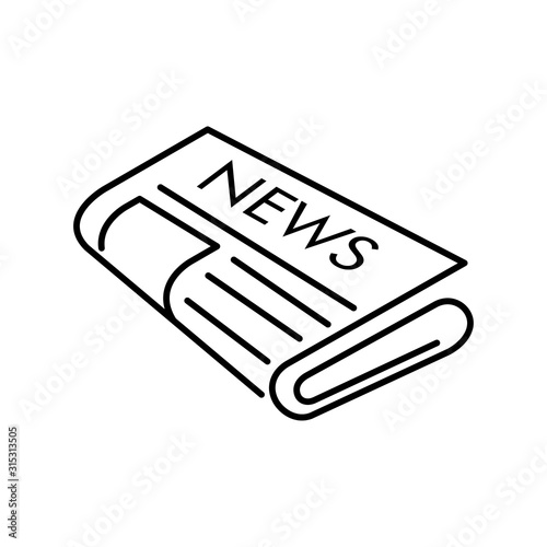 Símbolo noticias. Icono plano lineal periódico enrollado en color negro