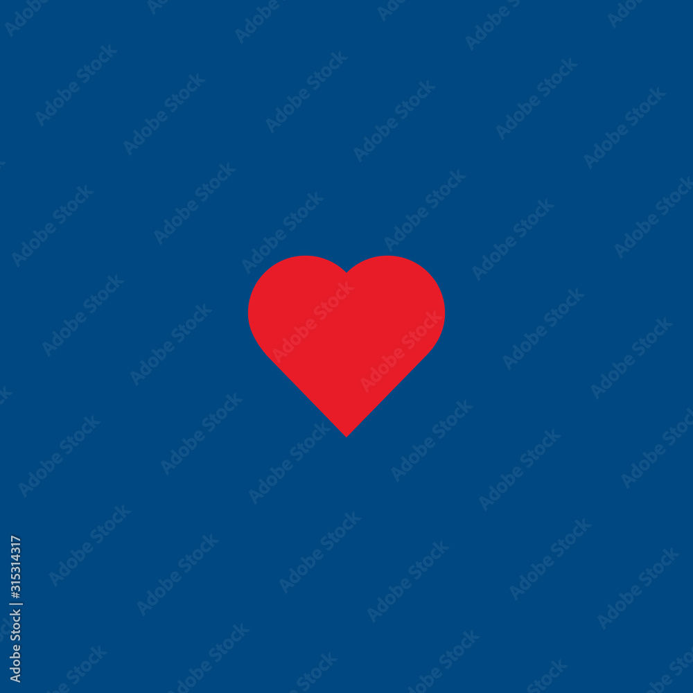 Valentine red heart simbol on classic blue background.