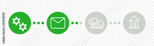 Order delivery status, post parcel package tracking vector icons. Order parcel processing bar
