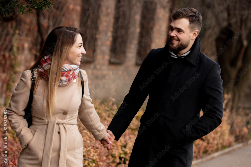 Young white couple on city street in Wroclaw