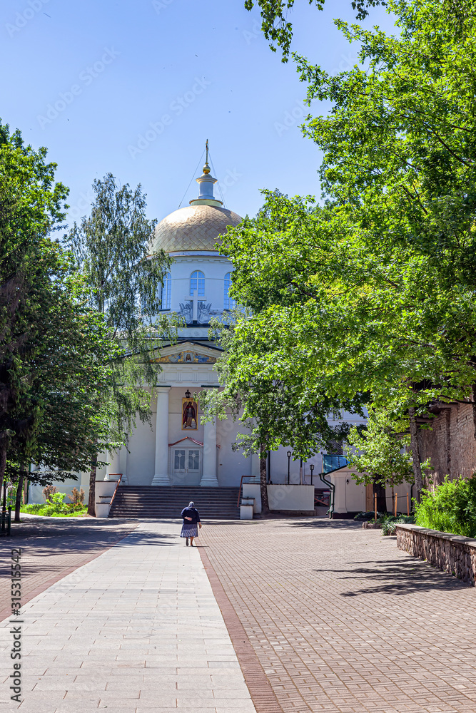 Fototapeta premium Holy Dormition Pskovo-Pechersky Monastery (Pskov-Caves Monastery). Cathedral of the Archangel Michael