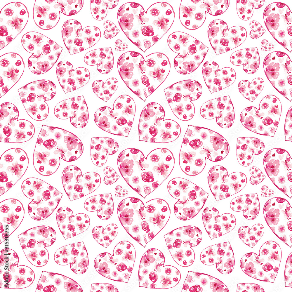 Seamless texture with funny hearts in watercolor style Seamless texture with funny hearts in watercolor style