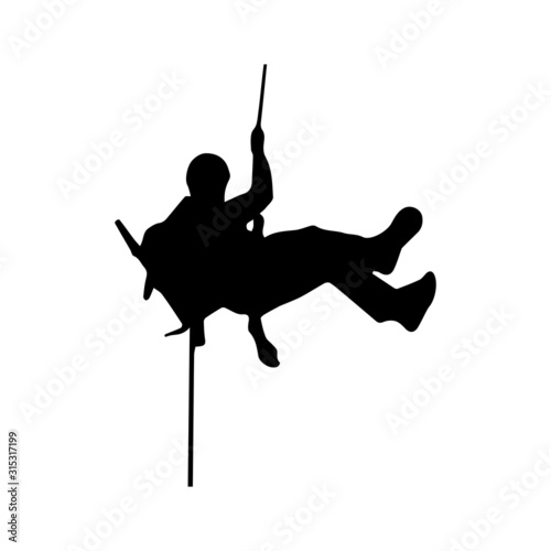 Rock Climber Silhouette on white background. Rappelling silhouette. photo