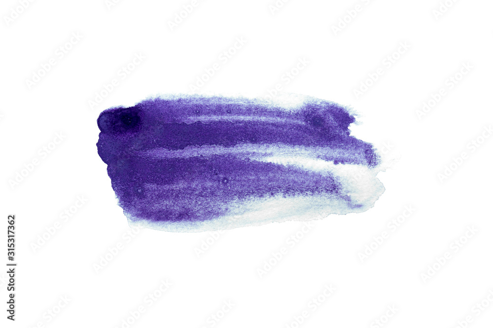 Fototapeta premium Purple watercolor on white background.The color splashing in the paper.It is a hand drawn. For text, element for decoration.