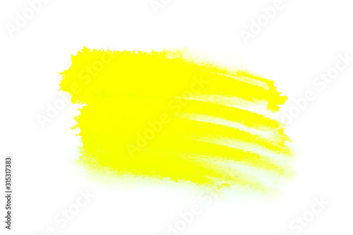 Yellow watercolor on white background.The color splashing in the paper.It is a hand drawn. For text  element for decoration.