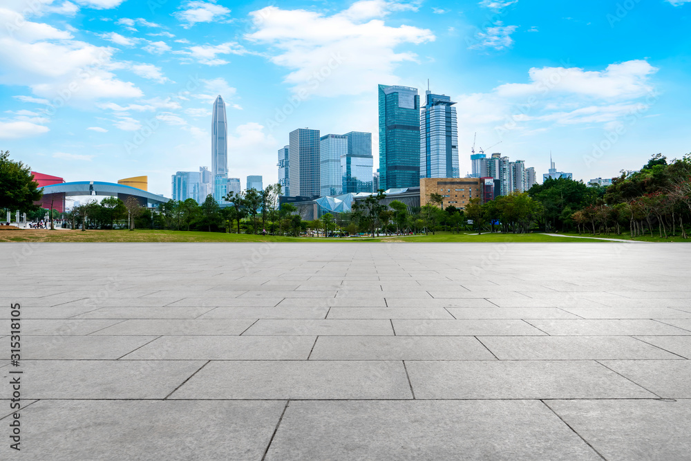 modern skyline and empty road