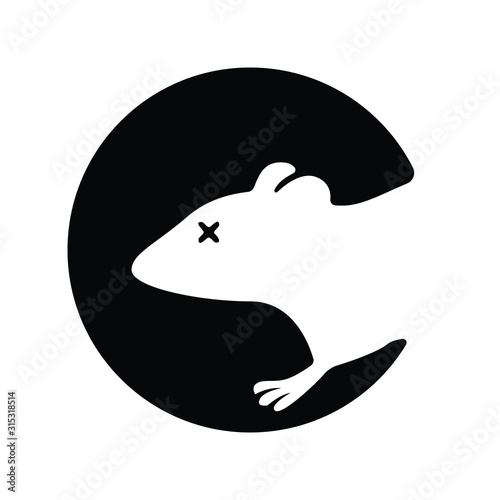 Dead rat silhouette logo. black mouse symbol vector.