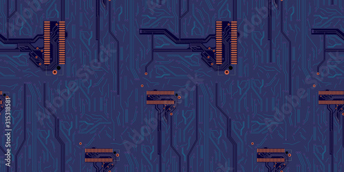 Vector Blue Technology Background, Seamless Pattern, Microschemes. photo