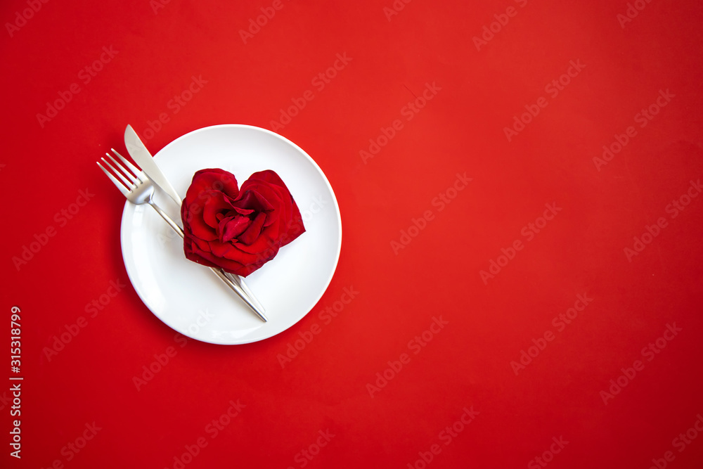 Valentine's day romantic dinner congratulation. Selective focus. - obrazy, fototapety, plakaty 