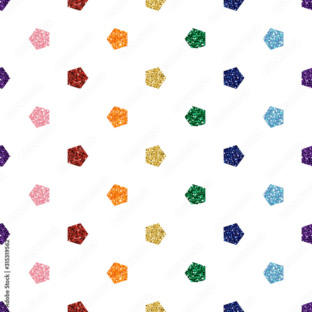 seamless glitter rainbow pentagon pattern on white background