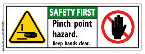 Safety First Pinch Point Hazard,Keep Hands Clear Symbol Sign Isolate on White Background,Vector Illustration