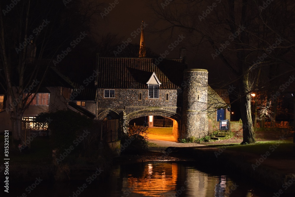 Historic Pulls Ferry, a former ferry house, located on the Riverside Walk in Norwich, Norfolk, UK