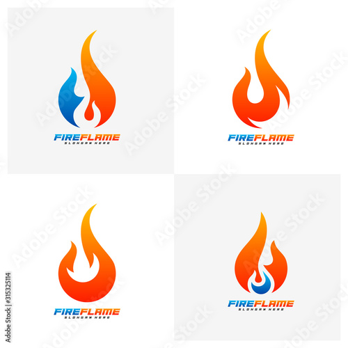 Set of Flame Logo Design Vector, Fire logo template, Blaze Icon symbol, Creative design, Illustration