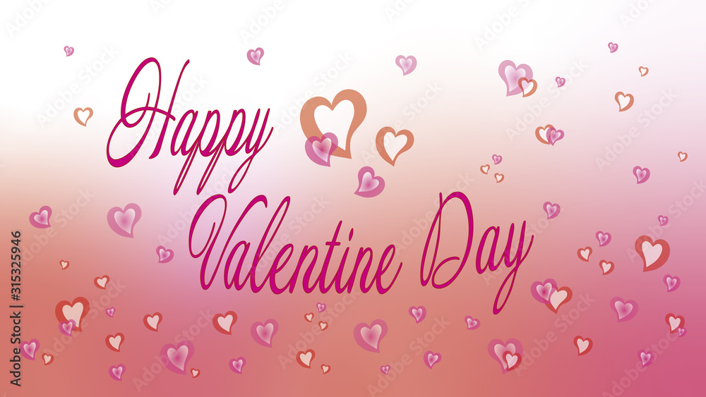 Happy Valentine Day Karte mit vielen fliegenden Herzen auf rosafarbigem Hintergrund.