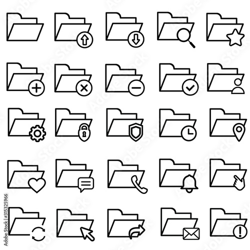 Folders vector icons set. File catalog illustration sign collection. document search symbol. local network illustrations.