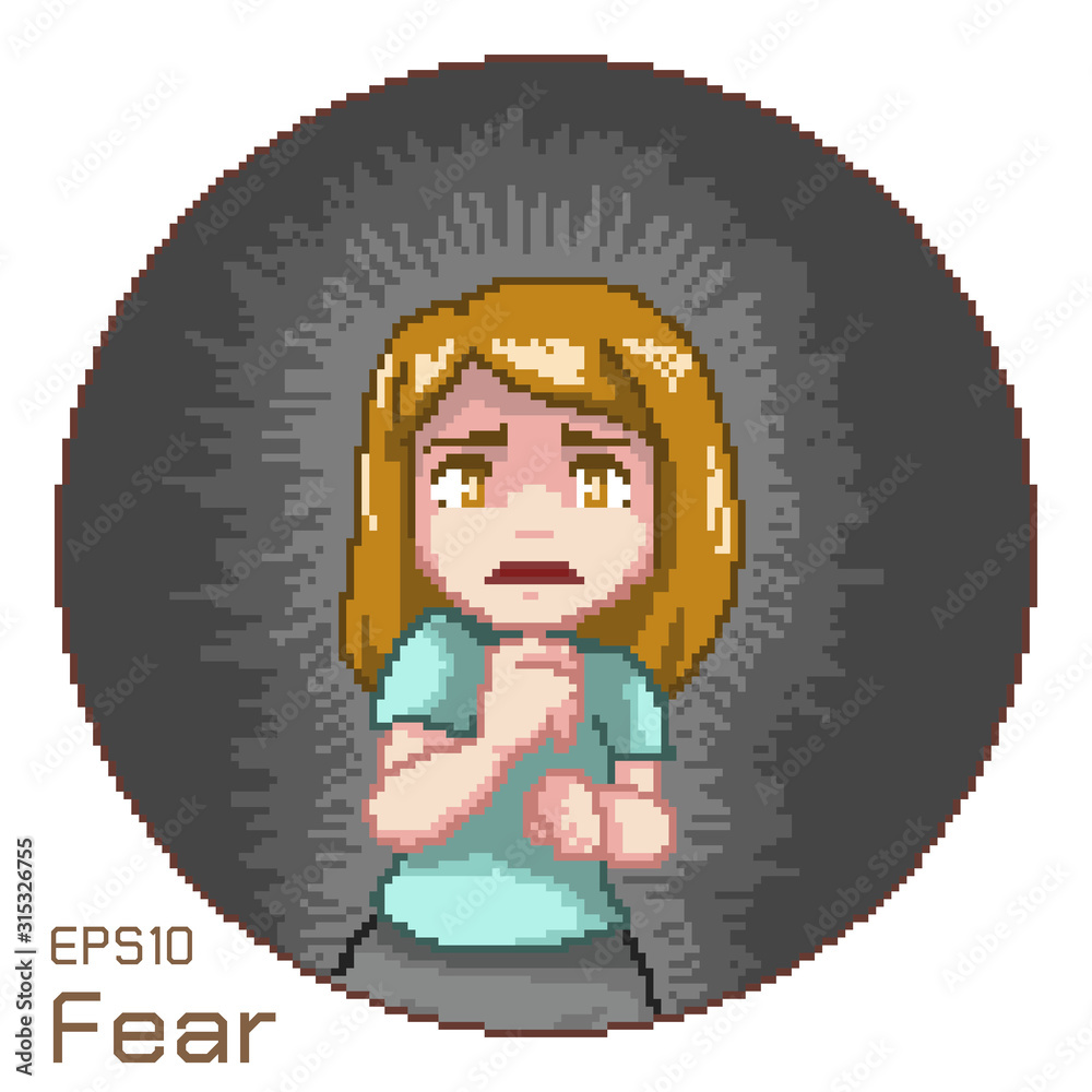 vector pixel art of woman in fear emotional