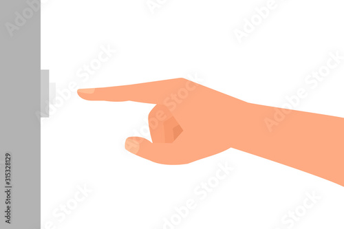 Hand pressing doorbell button. Clipart image isolated on white background